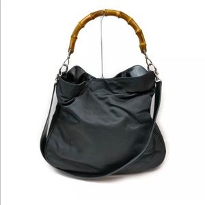 Gucci Black Nylon Bamboo Handle Hobo Shoulder bag